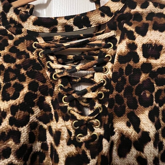 New York & Company Leopard Print Lace Front Dress Womens Size Medium 3/4 Sleeve - Picture 6 of 9